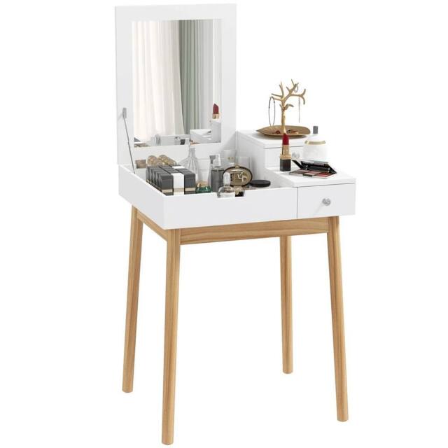 Havendro Dressing Table Desk Flip-up Mirror Multi-purpose 2 Drawers Makeup in White - image 1