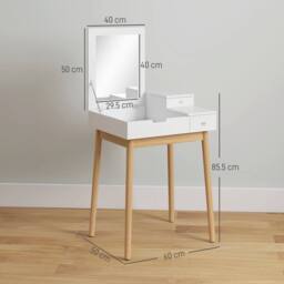 Havendro Dressing Table Desk Flip-up Mirror Multi-purpose 2 Drawers Makeup in White - thumbnail 2