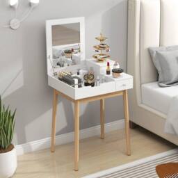 Havendro Dressing Table Desk Flip-up Mirror Multi-purpose 2 Drawers Makeup in White - thumbnail 3
