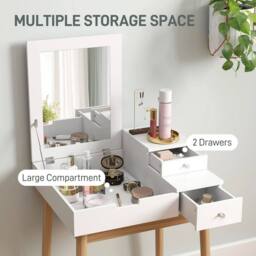 Havendro Dressing Table Desk Flip-up Mirror Multi-purpose 2 Drawers Makeup in White - thumbnail 5