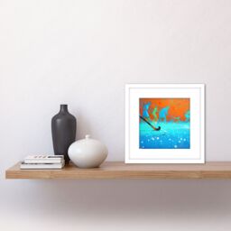 Artery8 Abstract Field Hockey Stick Players Pitch Blue Orange Sport Oil Painting Square Wooden Framed Wall Art Print Picture 8X8 Inch in White - thumbnail 2