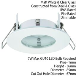 Loops IP65 Bathroom Slim Round Ceiling Downlight Matt White Recessed GU10 LED Lamp - thumbnail 2