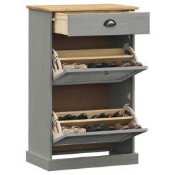 Berkfield Home Shoe Cabinet VIGO 60x35x96 cm Grey Solid Wood Pine - Size: 60 x 35 x 96 cm - thumbnail 3