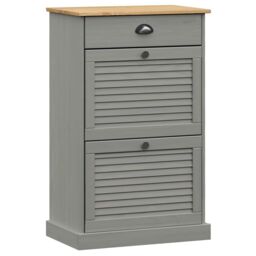 Berkfield Home Shoe Cabinet VIGO 60x35x96 cm Grey Solid Wood Pine - Size: 60 x 35 x 96 cm - thumbnail 2