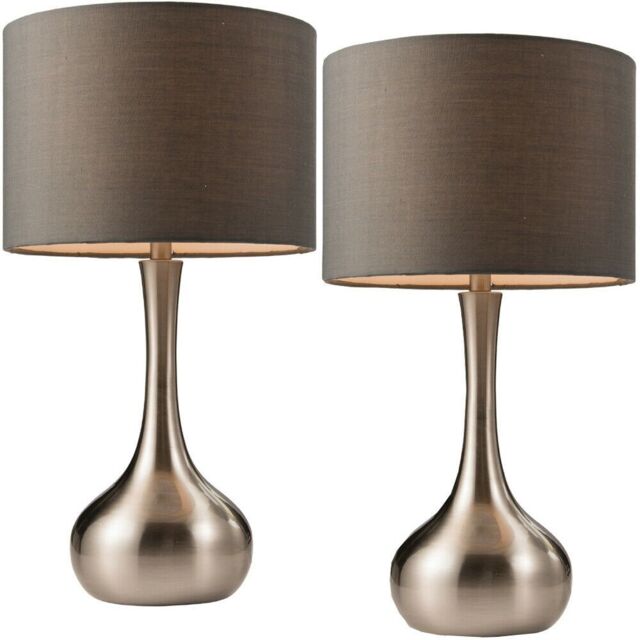 Loops 2 PACK - Touch Dimmer Table Lamp Satin Nickel & Grey Shade Metal Bedside Light in Metallics - image 1