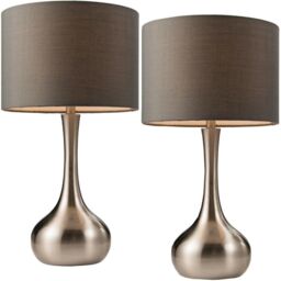 Loops 2 PACK - Touch Dimmer Table Lamp Satin Nickel & Grey Shade Metal Bedside Light in Metallics - thumbnail 1