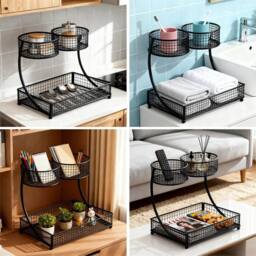 SPETLEK Metal Vanity Makeup Organizer for Bathroom Kitchen Desk in Black - thumbnail 4