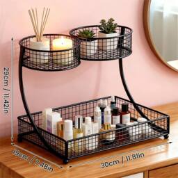 SPETLEK Metal Vanity Makeup Organizer for Bathroom Kitchen Desk in Black - thumbnail 2