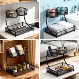 SPETLEK Metal Vanity Makeup Organizer for Bathroom Kitchen Desk in Black - thumbnail 3