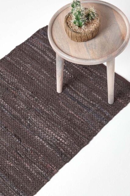 Homescapes Denver Leather Woven Hall Runner, 66 x 200 cm in Brown - Size: 66 cm x 200 cm - image 1