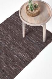 Homescapes Denver Leather Woven Hall Runner, 66 x 200 cm in Brown - Size: 66 cm x 200 cm