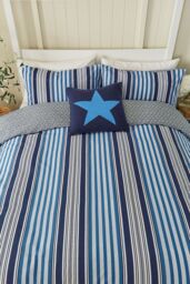 Helena Springfield 'Beach House Stripe' Cotton Duvet Cover Set in Blue - Size: Super King - thumbnail 3