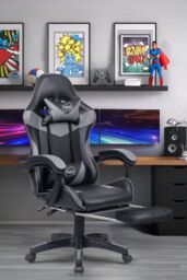 Neo Foot Turbo Massage Leather Recliner PC Gaming Chair with Footrest in Grey - thumbnail 1