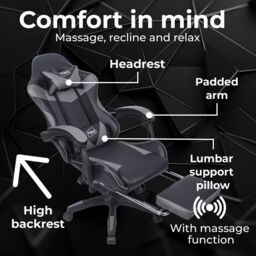 Neo Foot Turbo Massage Leather Recliner PC Gaming Chair with Footrest in Grey - thumbnail 3