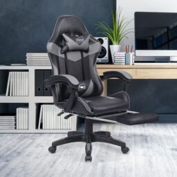Neo Foot Turbo Massage Leather Recliner PC Gaming Chair with Footrest in Grey - thumbnail 7