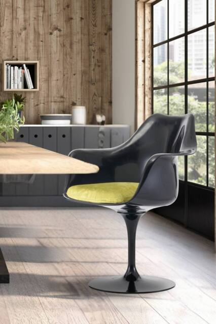 Fusion Living Black Tulip Armchair with Luxurious Cushion in Green - image 1