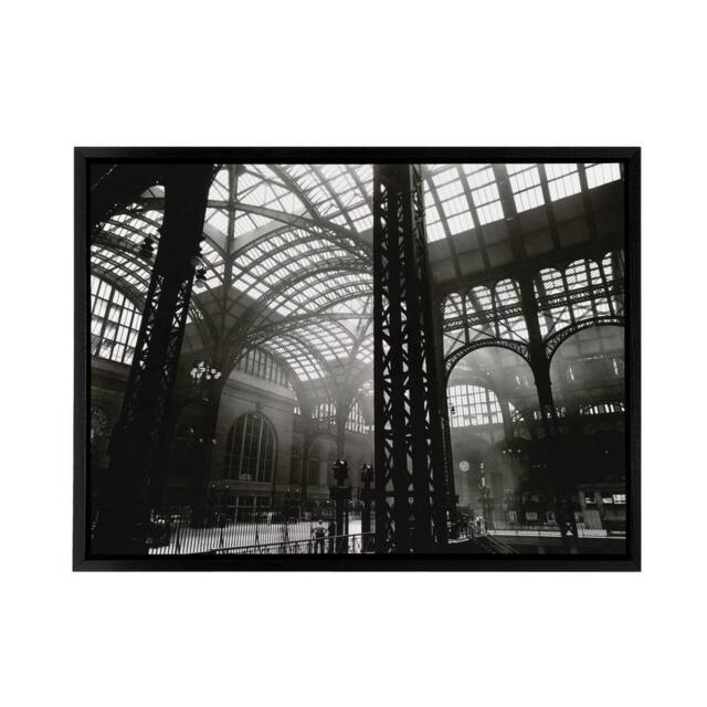 "Artery8 Berenice Abbott Penn Station Interior Photo Framed Canvas Wall Art Print in Black - Size: W12"" x H16""" - image 1