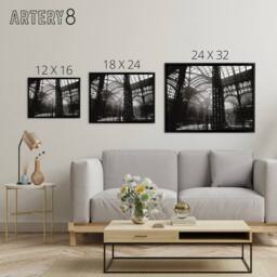 "Artery8 Berenice Abbott Penn Station Interior Photo Framed Canvas Wall Art Print in Black - Size: W12"" x H16""" - thumbnail 4