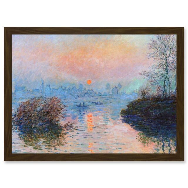 Artery8 Monet Sunset Seine Lavacourt Winter Painting Artwork Framed Wall Art Print A4 in Brown - image 1