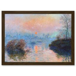 Artery8 Monet Sunset Seine Lavacourt Winter Painting Artwork Framed Wall Art Print A4 in Brown - thumbnail 1