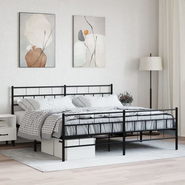 Berkfield Home Metal Bed Frame with Headboard & Footboard Black 200x200 cm - image 1