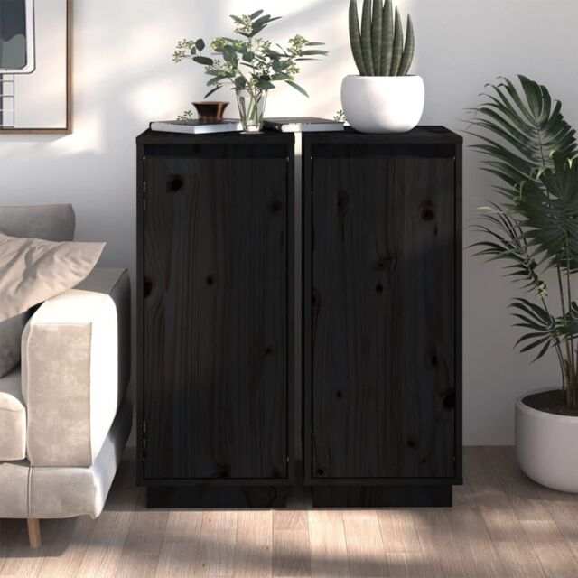 Berkfield Home Sideboards 2 pcs Black 31.5x34x75 cm Solid Wood Pine - image 1