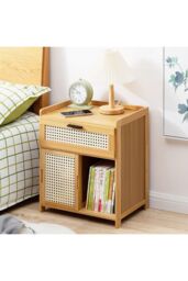 H&O Direct Wooden Nightstand Storage Cabinet in Brown - thumbnail 1