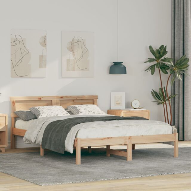 Berkfield Home with LED Strip Lights with Headboard Brown 120 x 190 cm Solid pine wood - image 1
