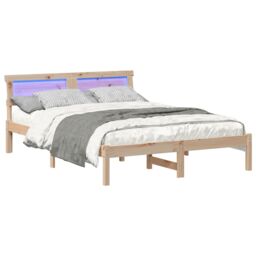 Berkfield Home with LED Strip Lights with Headboard Brown 120 x 190 cm Solid pine wood - thumbnail 3