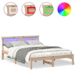 Berkfield Home with LED Strip Lights with Headboard Brown 120 x 190 cm Solid pine wood - thumbnail 4