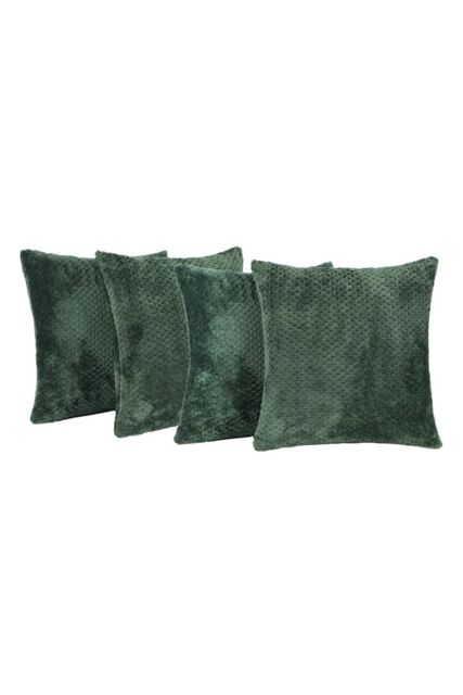 OHS 4 Pack of Waffle Fleece Square Cushion Covers in Dark Green - Size: 45 cm x 45 cm - image 1
