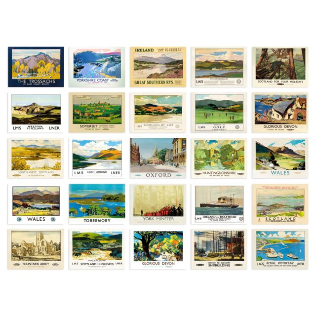 "Artery8 Wall Art Print 50 Pcs British Railway Train Sea Travel Aesthetic Collage Kit s A6 Set Pack 15x10 cm (6x4"") Room Decor Collector GNER GWR Rail" - image 1