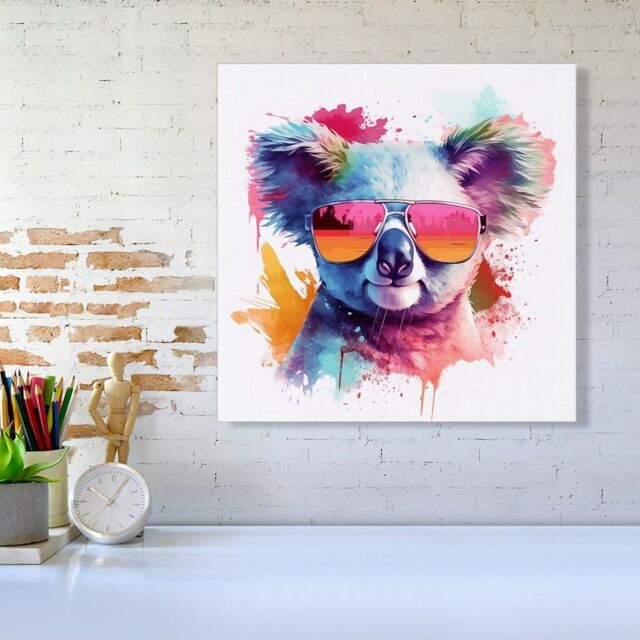 Warren Reed - Designer Colourful Splashart Koala In Glasses Canvas - Size: w10 inch x h10 inch - image 1