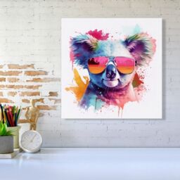 Warren Reed - Designer Colourful Splashart Koala In Glasses Canvas - Size: w10 inch x h10 inch - thumbnail 1