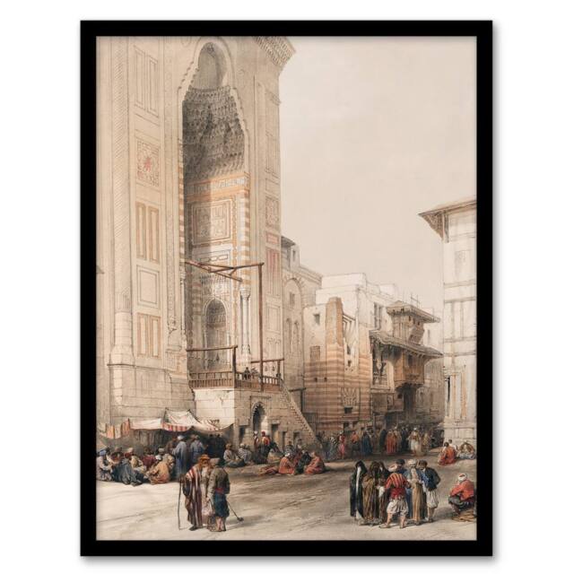 Artery8 David Roberts Framed Wall Art Mosque of Sultan Hassan Grand entrance in Beige - Size: A4 - image 1