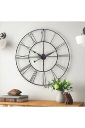Living and Home 80cm Large Silent Skeleton Metal Wall Clock Statement Timepiece for Living Room Décor in Dark Grey - thumbnail 4