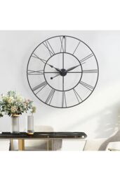 Living and Home 80cm Large Silent Skeleton Metal Wall Clock Statement Timepiece for Living Room Décor in Dark Grey - thumbnail 2