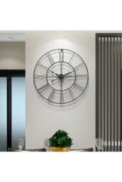 Living and Home 80cm Large Silent Skeleton Metal Wall Clock Statement Timepiece for Living Room Décor in Dark Grey - thumbnail 3