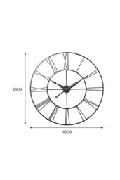 Living and Home 80cm Large Silent Skeleton Metal Wall Clock Statement Timepiece for Living Room Décor in Dark Grey - thumbnail 6