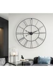 Living and Home 80cm Large Silent Skeleton Metal Wall Clock Statement Timepiece for Living Room Décor in Dark Grey