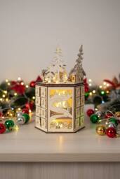 LED Rotating Countdown Calendar Wooden Music Box for Christmas in Beige - thumbnail 2