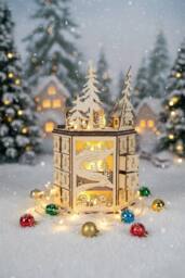 LED Rotating Countdown Calendar Wooden Music Box for Christmas in Beige - thumbnail 1