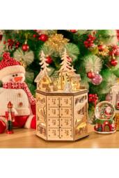 LED Rotating Countdown Calendar Wooden Music Box for Christmas in Beige - thumbnail 3