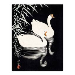 Artery8 Ohara Koson Framed Wall Art Print Geese Swimming By Reeds in Black - Size: A4 - thumbnail 3