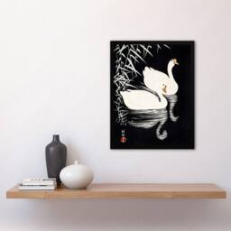 Artery8 Ohara Koson Framed Wall Art Print Geese Swimming By Reeds in Black - Size: A4 - thumbnail 2
