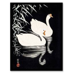 Artery8 Ohara Koson Framed Wall Art Print Geese Swimming By Reeds in Black - Size: A4 - thumbnail 1