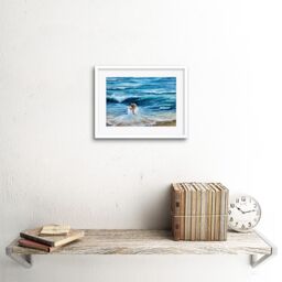 "Artery8 Wall Art Print Lady Wearing White by The Sea Art Framed 9x7 inch - Size: W7"" x H9""" - thumbnail 2