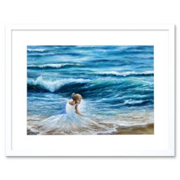 "Artery8 Wall Art Print Lady Wearing White by The Sea Art Framed 9x7 inch - Size: W7"" x H9""" - thumbnail 1
