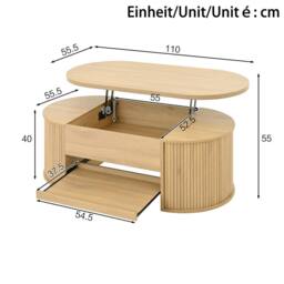 BTM Lift Top Coffee Table Extendable Storage Living Room Table in Light Oak - thumbnail 6
