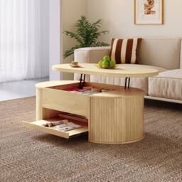BTM Lift Top Coffee Table Extendable Storage Living Room Table in Light Oak - thumbnail 8